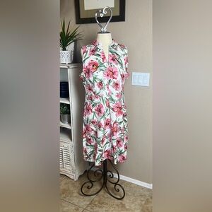 TAHARI Women’s Size 14 Linen Blend Floral Fit & Flare Sleeveless Midi Dress